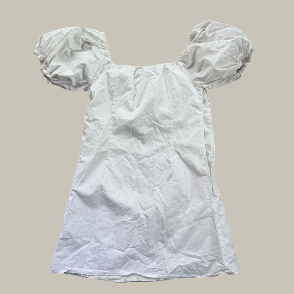 AQUA White Puff Sleeve Empire Waist Square Neck Mini Dress Size Medium Excellent - Picture 3 of 8